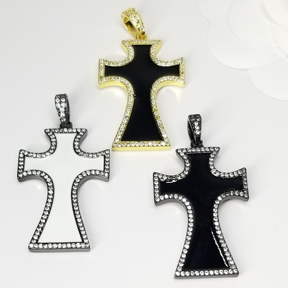 NWT Enamel Cross Pave CZ Pendant Charm NEW - Picture 2 of 8